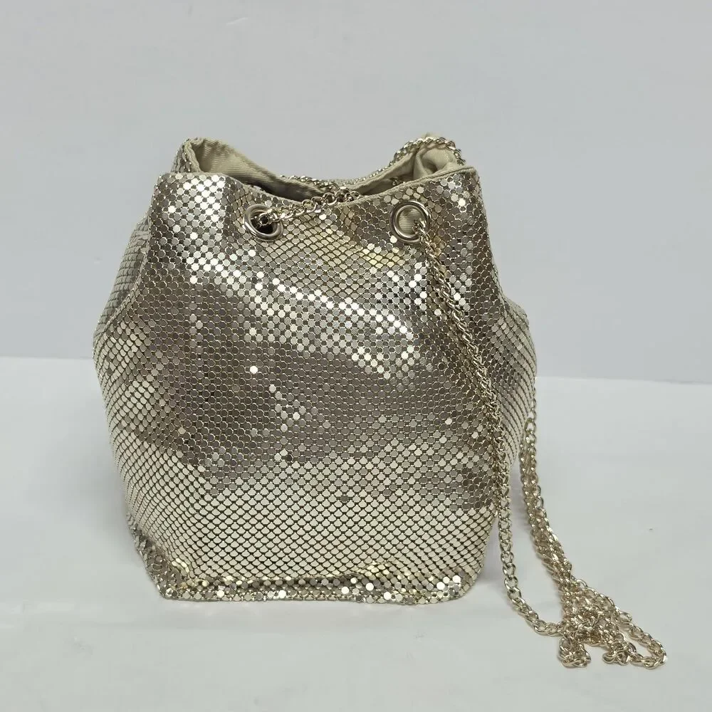 Nordstrom Gold Mesh Bucket Drawstring Shoulder Bag Evening Purse Formal Wedding